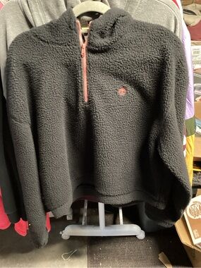Timberland Black Sherpa Quarter-Zip Pullover with Coral Accents
